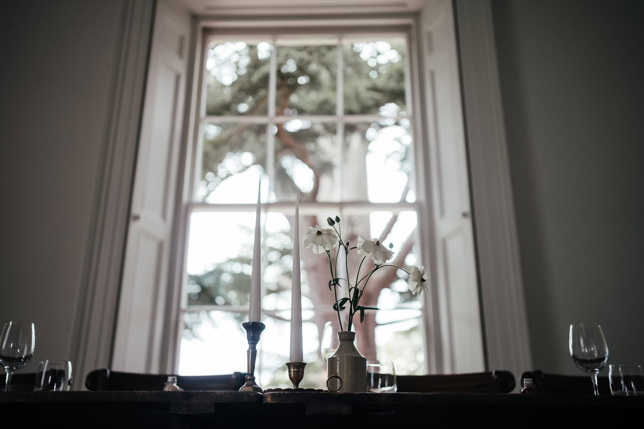 Aswarby Rectory wedding photography - wedding details. Vase of flowers next to the window.